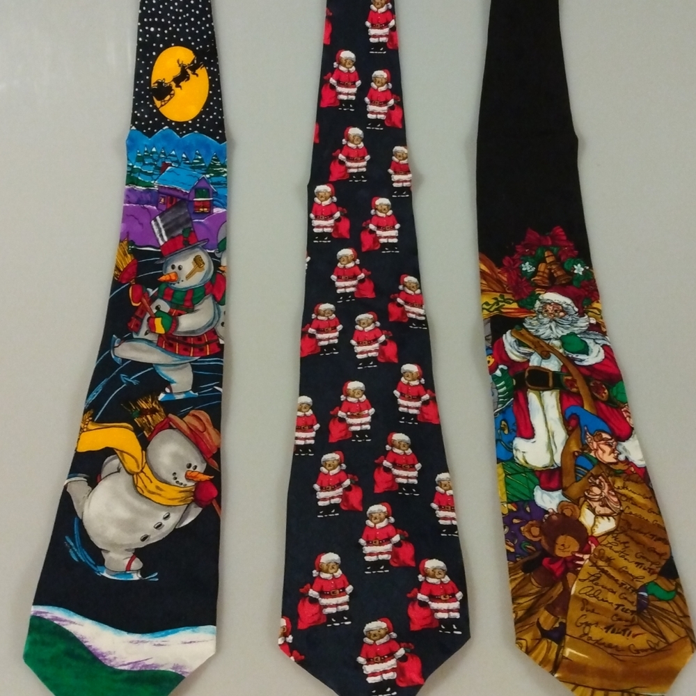 3X Addiction Christmas Santa Holiday Adult Neckties 100% SILK Lot of 3